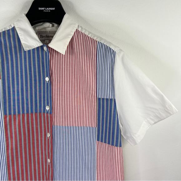 Bechamel Womens Button Up Size S Vintage Short Sleeve Patchwork Red Blue White - Picture 2 of 8